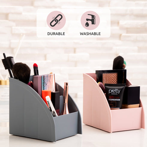 EDNA HOME Makeup Organizers, 3-Set, Cosmetics and Jewelry Holders with Triple Compartment, HQ Plastic, Suitable for Dresser, Bathroom, Nightstand, Vanity & Countertop, White/Gray/Rose, Made in Europe